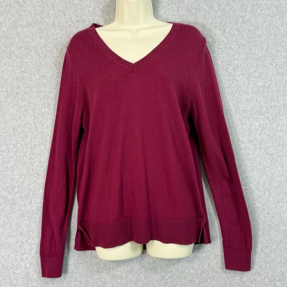 Katherine Barclay 100% Merino Wool Sweater Size L V-Neck Quiet Luxury Classic